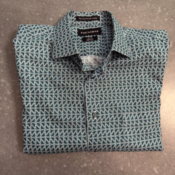 Paul Fredrick Geometric Print Dress Shirt – Size 16 x 34, Classic Fit - Picture 2 of 9